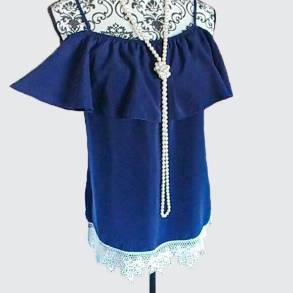 Sapphire Blue Lace Edge Ruffle Top - Picture 2 of 8